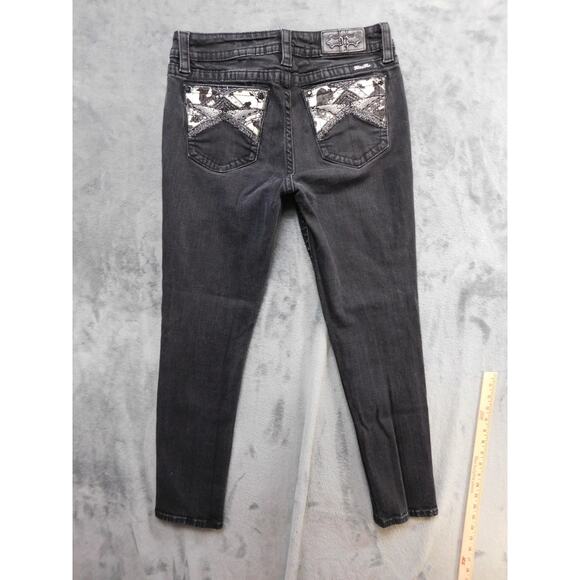 Miss Me Jeans Juniors 31 Black Skinny Animal Print Rhinestone Stretch Denim - Picture 5 of 6